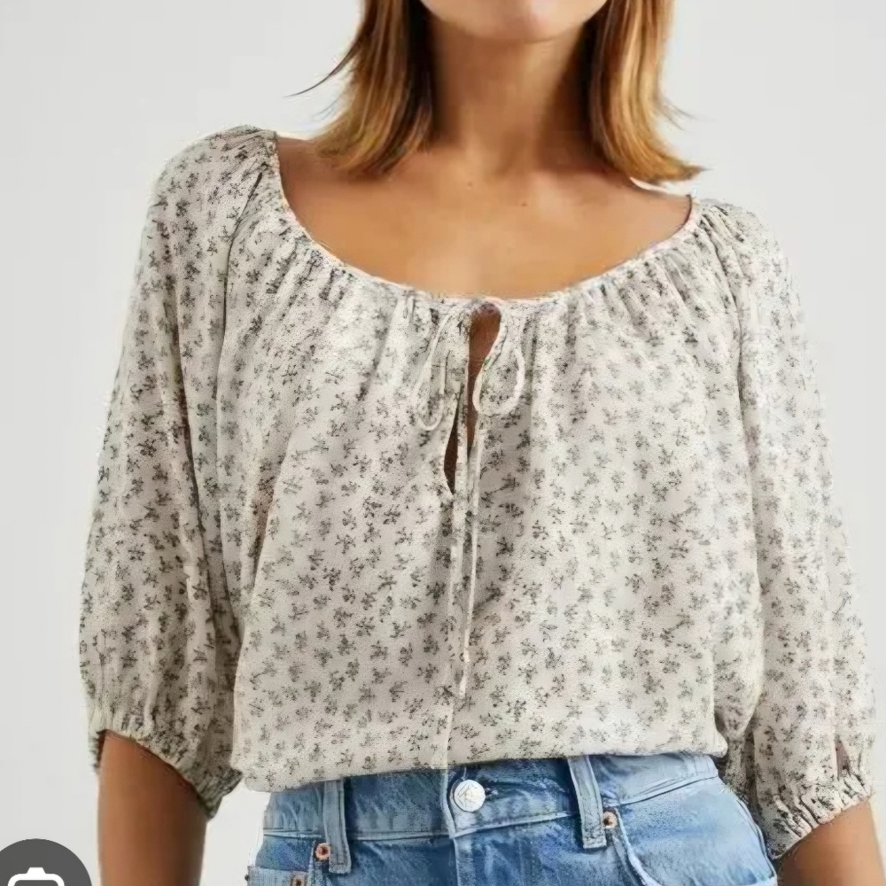 Rails Kirstie Floral Linen Blend Top Shirt Medium